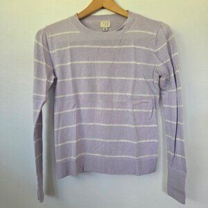 A New Day Long Sleeve Crewneck Lilac White Striped Sweater
